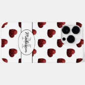 赤いグリッタースパークルハートパターンモノグラムホワイト Case-Mate iPhoneケース (裏面 (横))