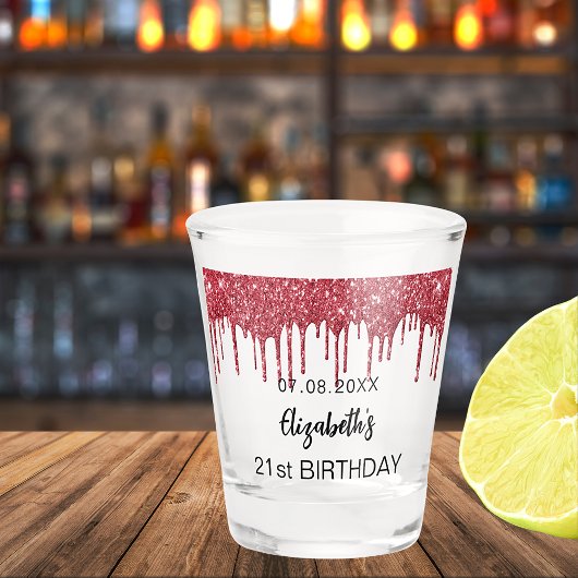赤いグリッタードリップスネーム誕生日パーティー ショットグラス