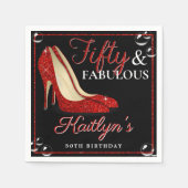 赤いグリッターハイヒール |フィフティ&ファブラス誕生日 スタンダードカクテルナプキン (正面)