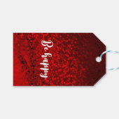 赤いグリッターハートステッカーBe happy ギフトタグ (正面(横))