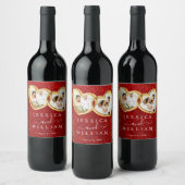 赤いグリッターハートフォトカスタムウェディング ワインラベル (ボトル)