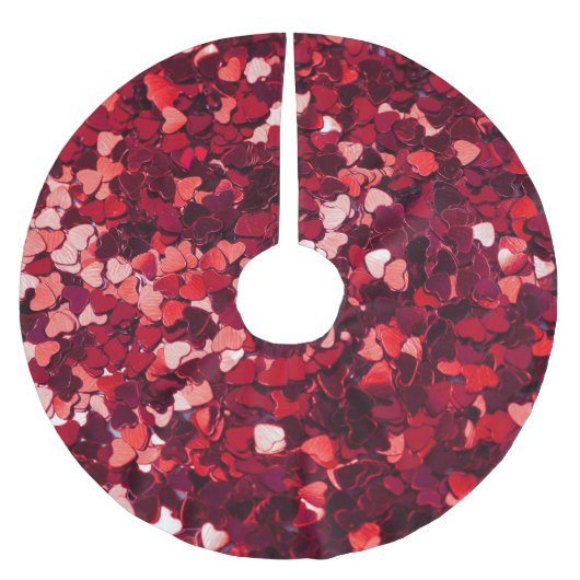 赤いグリッターハート：ミニマリストテクスチャ ブラッシュドポリエステルツリースカート (正面)