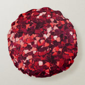 赤いグリッターハート：ミニマリストテクスチャ ラウンドクッション (裏面)