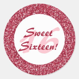 赤いグリッターパターンの外観に似たSweet sixteen ラウンドシール