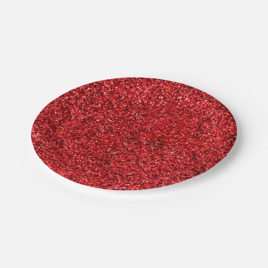 赤いグリッターパーティープレート ペーパープレート (アングル)