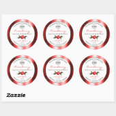 赤いグリッターホワイトプロダクトラベルバラフラワーロゴ ラウンドシール (シート)