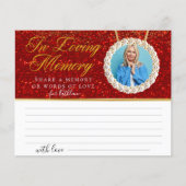 赤いグリッター写真共有メモリ葬儀カード (正面)