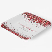 赤いグリッター名メリークリスマスホワイト ペーパープレート (傾斜あり)