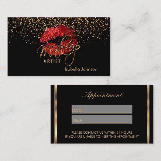 赤いグリッター唇アポイントメント集計表 予約カード (正面/裏面)