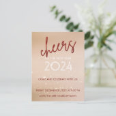 赤いグリッター応援の新年パーティー招待状 シーズンポストカード (スタンド正面)