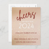 赤いグリッター応援の新年パーティー招待状 シーズンポストカード (正面/裏面)