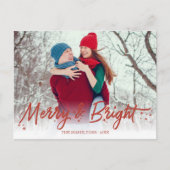 赤いグリッター手書きメリー写真と明るい ポストカード (正面)
