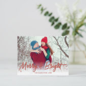 赤いグリッター手書きメリー写真と明るい ポストカード (スタンド正面)