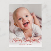 赤いグリッター手書き写真メリークリスマス ポストカード (正面)
