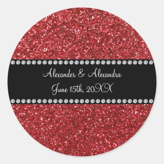 赤いグリッター結婚式の引き出物 ラウンドシール (正面)