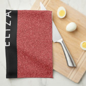 赤いグリッター、グリッターの背景、名前 キッチンタオル (四つ折り)