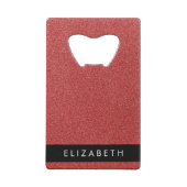 赤いグリッター、グリッターの背景、名前 クレジットカード栓抜き (裏面)