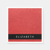赤いグリッター、グリッターの背景、名前 スタンダードカクテルナプキン (正面)