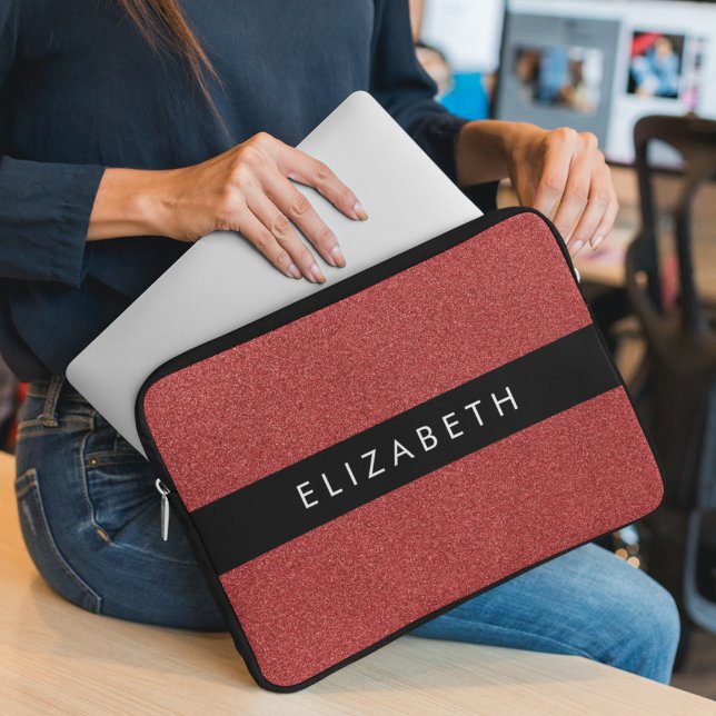 赤いグリッター、グリッターの背景、名前 ラップトップスリーブ (クリエイターアップロード済み)