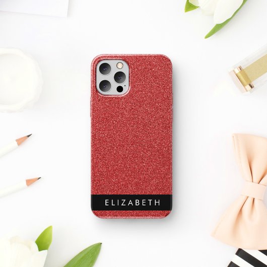 赤いグリッター、グリッターの背景、名前 Case-Mate iPhoneケース