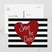 赤いグリッター ハート ブラック ホワイト ストライプ ポストカード (正面/裏面)