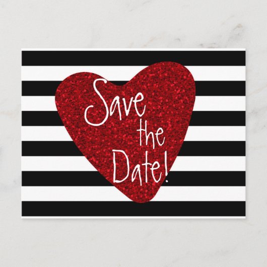 赤いグリッター ハート ブラック ホワイト ストライプ ポストカード (正面)