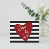 赤いグリッター ハート ブラック ホワイト ストライプ ポストカード (スタンド正面)