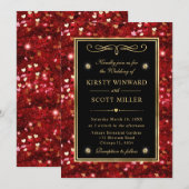赤いグリッター バレンタインハート ウェディング 招待状 (正面/裏面)