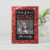 赤いグリッター – ルック1写真卒業 招待状 (スタンド正面)