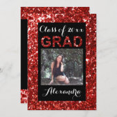 赤いグリッター – ルック1写真卒業 招待状 (正面/裏面)