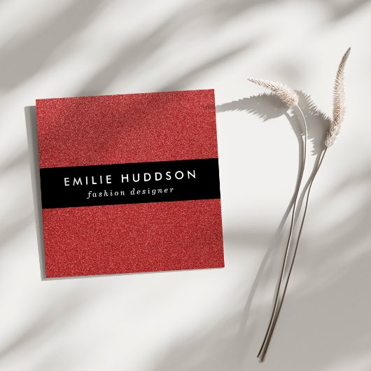 赤いグリッター、輝き、グリッターの背景 スクエア名刺