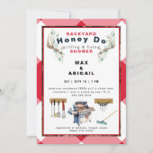 赤いグリルと鹿の角の装飾 カップルシャワー 招待状 (正面)