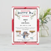 赤いグリルと鹿の角の装飾 カップルシャワー 招待状 (スタンド正面)