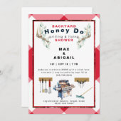 赤いグリルと鹿の角の装飾 カップルシャワー 招待状 (正面/裏面)