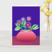 赤いグリーティングカードのポットの花 カード (黄色い花)