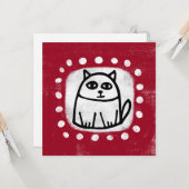赤いグリーティングカードの可愛い猫 カード (正面/裏面インサイチュ)
