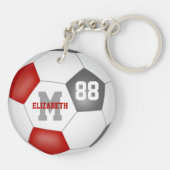 赤いグレーのスクールカラーの女の子の男の子サッカー キーホルダー (裏面)