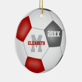 赤いグレーのスクールカラー女の子の男の子サッカー セラミックオーナメント (右)