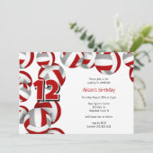 赤いグレーのチームカラーのバレーボールのパーティー 招待状 (スタンド正面)