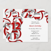 赤いグレーのチームカラーのバレーボールのパーティー 招待状 (正面/裏面)