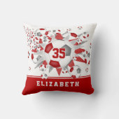 赤いグレーのチームカラーの女の子サッカーボール クッション (裏面)