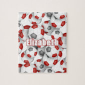 赤いグレーのチームカラーの女の子サッカー ジグソーパズル (縦)