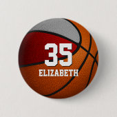 赤いグレーのチームカラーバスケットボールガールボーイネーム 缶バッジ (正面)