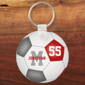 赤いグレーのチームカラー男の子サッカーボール キーホルダー (正面)