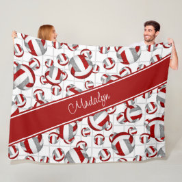 赤いグレーのチームガーリーカラーバレーボールネットアクセント フリースブランケット