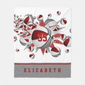 赤いグレーの女の子のスポーツギフトバスケットの星 フリースブランケット (正面)