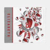 赤いグレーの女の子のスポーツギフトバスケットの星 フリースブランケット (正面(横))