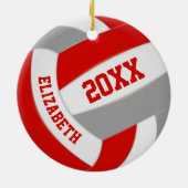 赤いグレーの女の子チームの男の子チームの色バレーボール セラミックオーナメント (裏面)