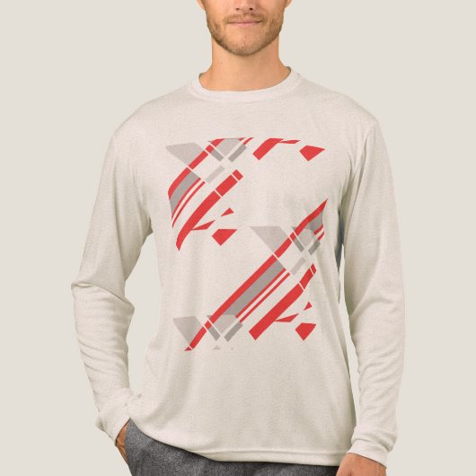 赤いグレーの対角シェイプ南西ルック抽象芸術 トライブレンドTシャツ (正面)