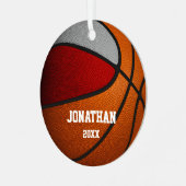 赤いグレーの男の子チームカラーバスケットボール メタルオーナメント (正面左)